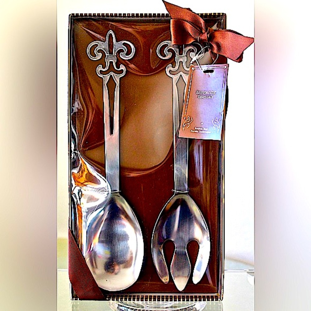KIRKLAND’S ENTERTAINING ESSENTIALS SALAD SERVERS SET OF 2 STAINLESS STEELE NIB